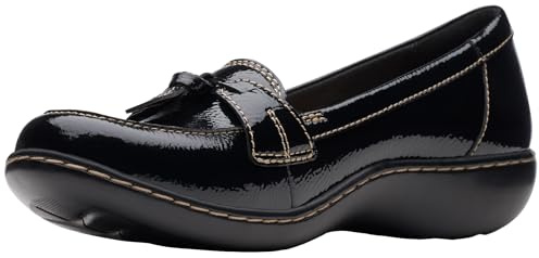 Clarks Women's Ashland Bubble Loafer, Black Crinkle Patent Synthetic, 8.5 M US