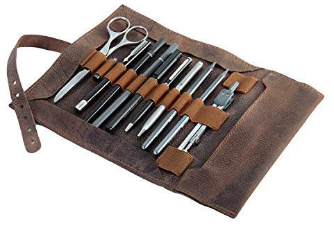 Jahn-Tasche â€“ Stylische Stifterolle/Rollmäppchen GröÃŸe L aus Büffel-Leder, Cognac-Braun, Modell 015