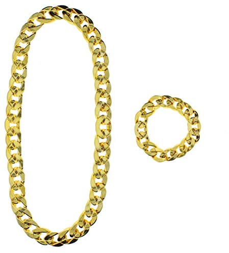 Zac's Alter Ego Fancy Dress Thick Gold Gangster Chain Necklace & Bracelet Set - Cosplay Hip Hop Party Decorations, Fake Gold Chain, Gold Chain Dollar, 90s Fancy Dress Men, Hip Hop Costume, Hip Hop