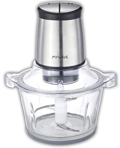 My Wave - Mini Picadora - Para Todo Tipo de Alimentos - Potencia de 400W y Capacidad de 1,5 L - Picadora con 2 Niveles de Velocidad - Bol de Cristal y Cuchillas de Acero Inoxidable