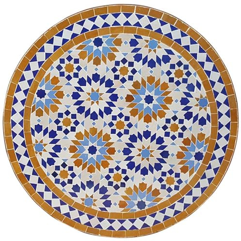 Casa Moro Tisch Esszimmer Küche Esstisch – Mosaiktisch Rund Ø 60 cm – Zellige-Fliesen – Balkontisch Terrassentisch Gartentisch – Fliesen-Tisch Wohnzimmer – Marokko