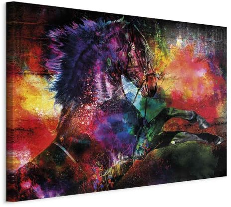 murando - Leinwandbild Pferd Abstrakt Farbflecken, 120x80 cm, 1-teilig | Hochwertige Leinwand, sofort aufhängbar, ideal fürs Wohn- oder Schlafzimmer, wasserfest und lichtecht, langlebig, stilvoll