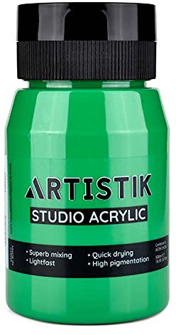 ARTISTIK Green Acrylic Paint 500ml | Premium High-Pigmented with Full Smooth Coverage | Long-Lasting & Versatile | Professional Acrylic Paint for Artists (Bright Green)