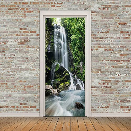 A.Monamour Türtapete Selbstklebend Türfolie Türposter 3D Wasserfall Landschaft Obere Catawba Falls Vinyl Folie Türdeko Tapete Wandbild Türaufkleber Türtattoo 90 x 200 cm