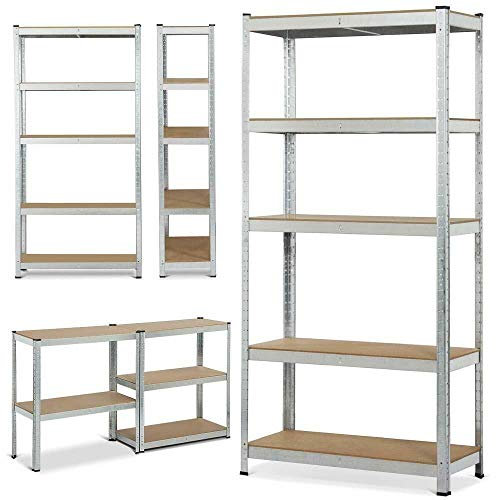 200x100x50cm Schwerlastregal Lagerregal Steckregal Metallregal Kellerregal Werkstattregal Regal Steckregal mit 5 MDF Regalböden, bis 875 kg Traglast, Garagenregal Verzinkt