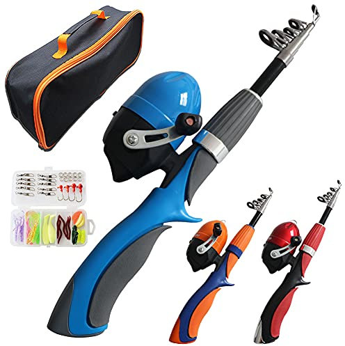 YFPICO Kinder Angelset Teleskop Angelset für Kinder mit Tasche Angelzubehör Set Komplett Kinderangel ab 4 Jahre(Blau-51stck Set,1.3m)