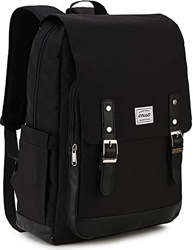 RAVUO Ryggsäck män kvinnor, vattentålig 15,6 tum bärbar dator haversacks collegeväska vardaglig dagväska resa flap ryggsäck, Svart, Klassisk