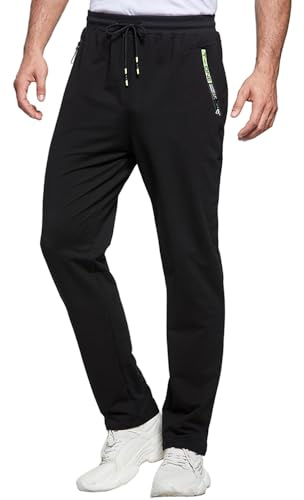 ZOXOZ Pantaloni Sportivi Uomo Cotone Pantaloni da Jogging Sportivo Pantaloni di Tuta Slim Fit con Tasche Zip Nero S
