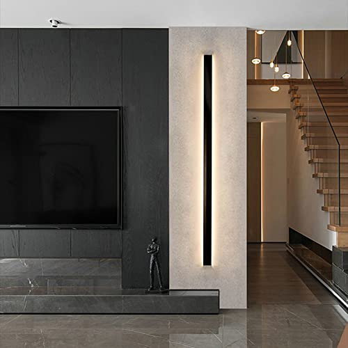 Lang LED Treppen Wandlampe Innen Schwarz Wandleuchte Moderne Schlafzimmer Nachttischlampe Ultra dünn Aluminium Spiegelleuchte Warmweiß für Badzimmer Wohnzimmer Korridor Wandbeleuchtung (Schwarz,100cm)