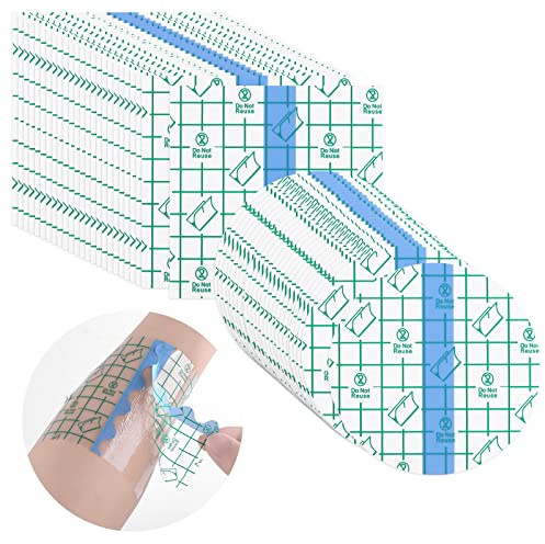 Abeillo Saniderm - 50 fasce adesive adesive trasparenti elastiche per la cura posteriore del tatuaggio, nastro protettivo impermeabile per fasciatura delle ferite, nuoto, doccia (4 x 4 pollici R