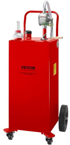 VEVOR Chariot de carburant, 35 gallons, réservoir de stockage d'essence 4 roues, pompe de transfert manuelle réservoir de carburant essence diesel pour voitures, tondeuses à gazon, VTT, bateaux, rouge