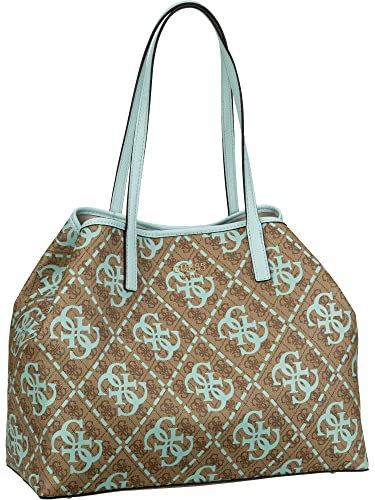GUESS Women Vikky Large Tote Bag, Latte Logo/Ice Blue, 40 x 31 x 18 cm