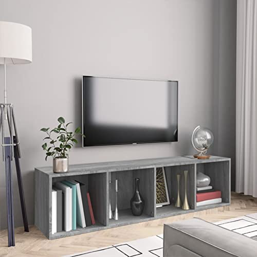 angyang Bücherregal/TV-Schrank, Raumteiler Regal, Standregal, Bookcase, Bücherwand, Büroregal, Regalbrett, Bookshelf, Grau Sonoma 143x30x36 cm Holzwerkstoff