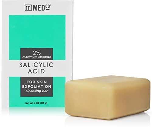 111MedCo 2% Salicylic Acid Exfoliating Acne Cleansing Bar, Medicated Face & Body Soap for Breakouts, Rough Bumpy Texture and Dull‑Looking Skin, Helps Smooth and Clear Pores, 4 oz