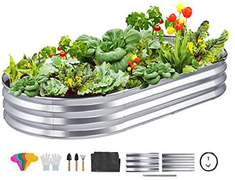 VEVOR Hochbeet Pflanzkübel Blumenkasten Garten Pflanzkasten Terrassen Gemüsebeet Gartenbeet Pflanzbeet Silber 180x90x30cm verzinktem Metall ideal für den Anbau von Gemüse Obst Kräutern usw.