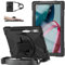 Junfire Shockproof Case for Lenovo Tab P11 Pro Gen2 11.2 inch (TB-132FU/TB-138FC) 2022, Heavy Duty Rugged Case with Stylus Holder/Hand Strap/360°Rotating Kickstand/Shoulder Belt, Black
