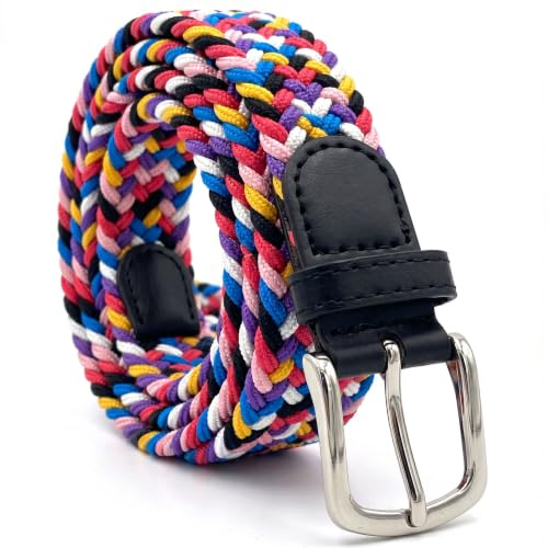 Kinder Stretchgürtel Unisex – Elastischer Flechtgürtel für Jungen & Mädchen | Für Bundmaß 75-90cm, Breite 25mm, lochlos stufenlos verstellbar, abwaschbar, dehnbarer Komfort, viele Farben & Designs
