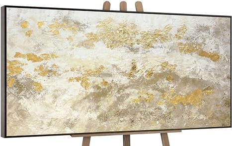 YS-Art Abstrakt Acrylbild mit Blattgold glänzendes Gold moderne