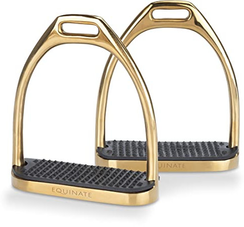 Equinate Steigbügel Luna 10cm Gold - Mit Anti-Rutsch Trittfläche aus Gummi - Für Erwachsene und Kinder - 2 Stück