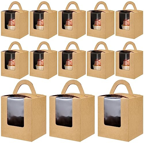 Cisolen 20 Stück Kuchenkarton mit Sichtfenster Mini Einzeln Cupcake Boxen Wiederverwendbar Tortenkartons Muffin Behälter Cupcake Transportbox für Verpackung Kekse, Kuchen, Dessert