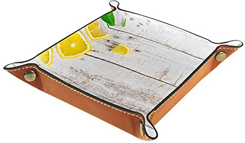 suojapuku Ledertablett,Leder Bio-Zitronenblatt auf Holz Tablett,Taschenleerer Tablett für Aufbewahrungsschlüssel-Münzen-Schmuckuhr
