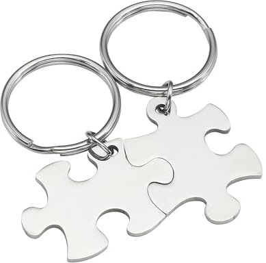 PiercingJak 2er Edelstahl Schlüsselanhänger Puzzle Puzzleteile-Anhänger Liebe Freundschaft Schmuck Geschenke für Partner BFF Familie, Silber