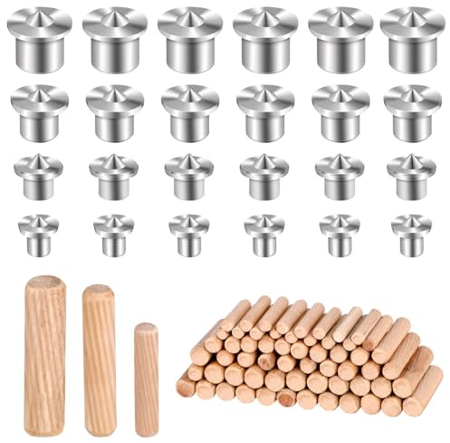 99 Pcs Woodworking Dowel Pin Set, Including 24 Pcs Dowel Centering Pins in 6/8/10/12 mm and 75 Pcs Wood Dowel Pins in 6/8/10 mm, Premium Dowel and Tenon Center Transfer Plugs Doweling Centering Pins
