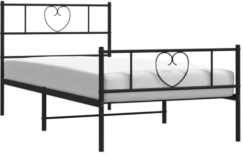 vidaXL Bettgestell mit Kopf- und Fußteil Metall Schwarz 100x200 cm