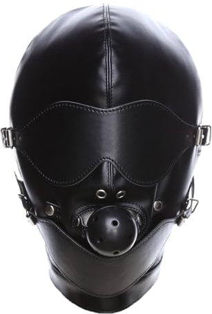 Naughty Drawer - Leather Bondage Hood, BDSM Hood, Removable Blindfold, Ball Gag & Mouth Cover, Premium Leather & Stainless Steel Buckles, Sex Hood, Fetish Hood, Bondage Gear, Gimp Mask, BDSM Gear
