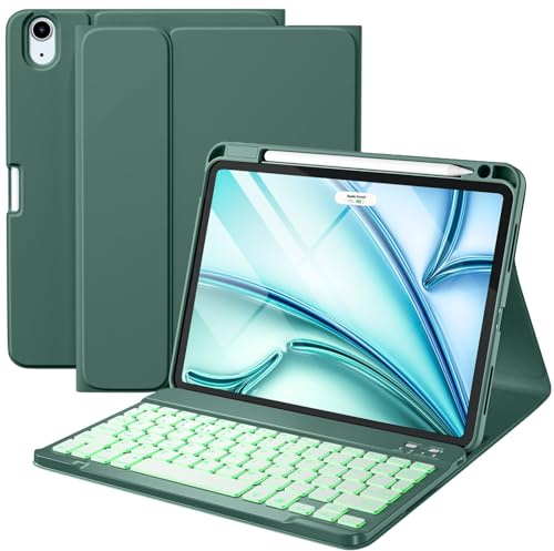 Vobafe Funda Teclado para iPad Air 11 Pulgadas M4 M3 M2 (2026/2025/2024), Teclado para iPad Air 5 4 Generación 2022/2020, QWERTY Español Ñ, Retroiluminación Magnético Bluetooth Keyboard, VerdePino