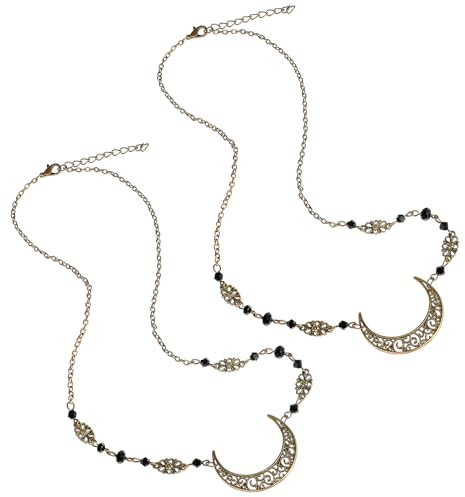 DOITOOL Boho Kopfkette Mit Hohl-Out Mond Anhänger Und Kristallperlen Haarschmuck Für Frauen Und Mädchen Vintage Stil Für Hochzeit Alltag Und Party