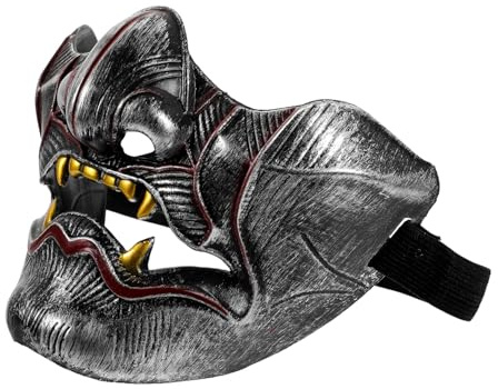 TOYANDONA Cosplay Maske Japanische Dramamaske Halbseitige Kunststoffmaske Hannya Stil für Karneval Theateraufführung Kostümparty Unisex Bequem Sicher Wiederverwendbar