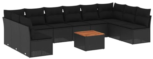 vidaXL Garten Sofagarnitur mit Kissen 11-TLG., Gartenmöbel Gartengarnitur, Sitzgruppe Sitzgarnitur, Lounge Sofa Garnitur Terrasse, Schwarz Poly Rattan