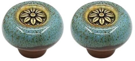 HDJNal Juego de 2, Pomos de cerámica - Pomos para puerta de armario de cocina, forma redonda, tiradores vintage para muebles, manijas de cajón - Estilo vintage shabby chic (32 mm de diámetro