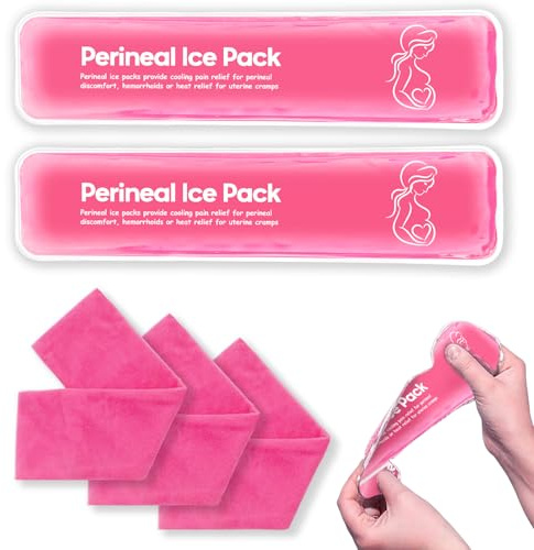 Packs de glace périnéale réutilisables pour post-partum, compresses froides périnéales, douleurs hémorroïdes post-partum, soins de récupération d'accouchement, 2 coussinets en gel + 3 manchons