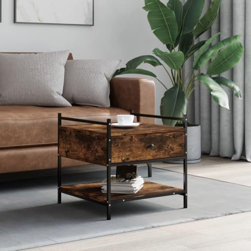 DYRJDJWIDHW Table Basse avec Rangement,Plateau de Table,Table Basse Ronde en Verre,Table Basse chêne fumé 50x50x50 cm Bois d'ingénierieGeeignet für Wohnzimmer, Schlafzimmer, Kino