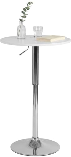 CLP Stehtisch rund 60cm Lamoni, Bartisch stufenlos höhenverstellbar, 360° drehbar, Bistrotisch mit stabilem Metallgestell und Bodenschutz, Farbe:weiß, Form:rund