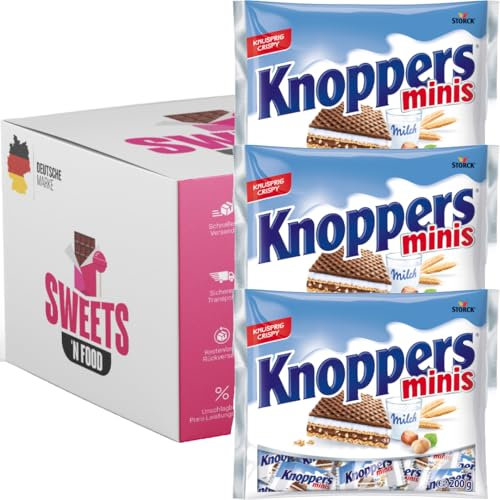 Knoppers Minis | Gefüllte Waffelschnitten | 3x200g und 12x200g Großpackungen | Ideal für Büro, Snack und Unterwegs (3x 200g)