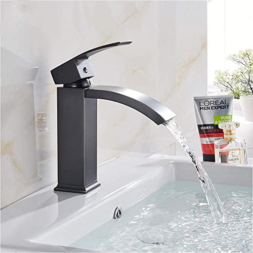 Grifo Mezclador Para Lavabo, Grifo Para Lavabo Frío Y Caliente, Color Bronce Y Negro, Grifo Para Lavabo De Tocador Con Un Solo Orificio, Grifo Para Baño De Latón Sin Plomo