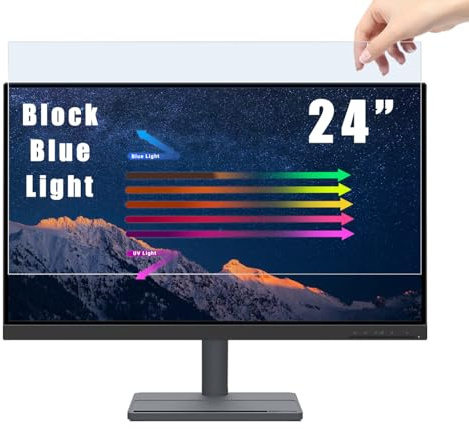PYS 24 Inch Blue Light Blocking Screen Protector for Computer Monitor Universal Removable 16:9 Aspect Ratio 24 Anti Blue Light Anti Glare Filter for Eye Protection