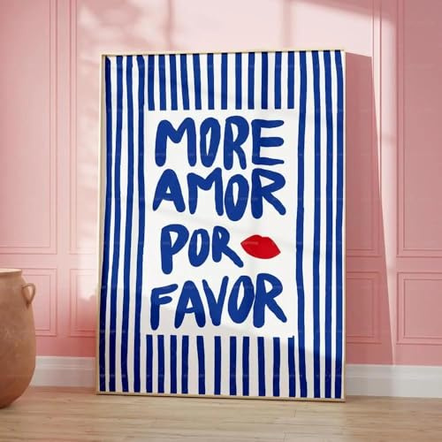 Baibexing Maximalist More Amor Por Favor Buntes Eklektisches Blaues Liebeszitat-Wandbild Auf Leinwand, Poster Für Wohnzimmer, Heimdekoration, A6 60X90Cm Kein Rahmen