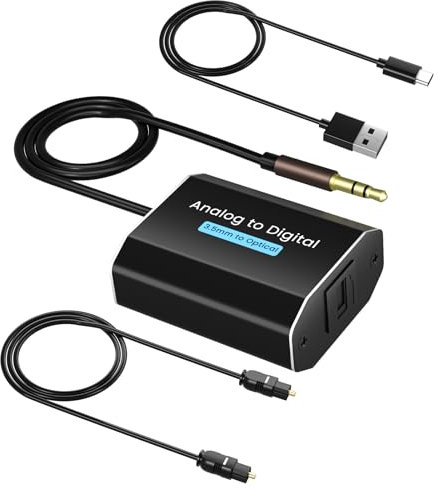 AMANKA Conversor Analógico a Digital de 3.5 mm a Óptico con Cable Toslink,Adaptador SPDIF para Consolas de Juegos Computadoras y Proyectores