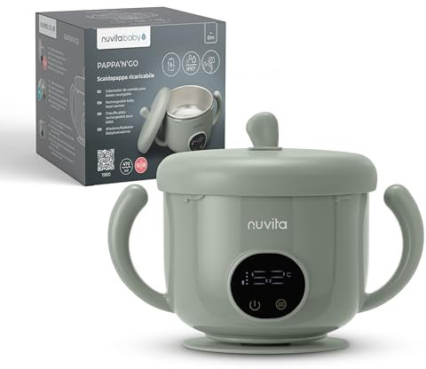 Nuvita 1980 Pappa'n'Go Scaldavivande Portatile per Bambini – Ricaricabile, Impermeabile, con Controllo Intelligente della Temperatura, Interno in Acciaio Inossidabile e Base Antiscivolo