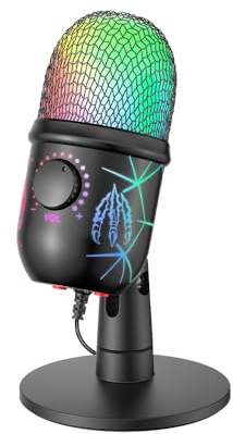 Funien Kondensatormikrofon, Rauschunterdrückung, Gaming-Mikrofon für Laptop, Telefonaufnahme, Live-Streaming, Karaoke, leuchtendes RGB-Kondensatormikrofon mit Stummschaltlautstärkeregelung per Mauskli