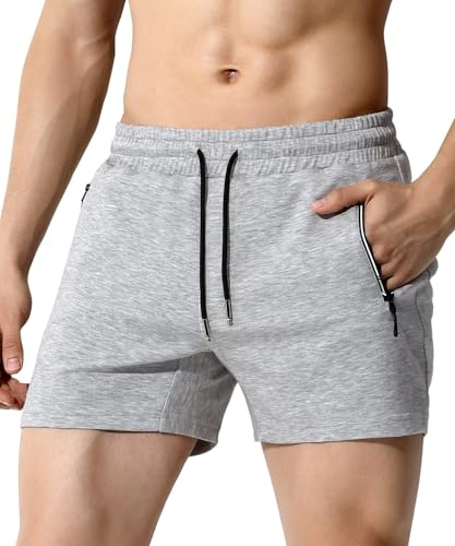 Mauro Kane Sportshorts för män med ficka dragkedja lättviktiga sportshorts löparshorts, A3-ljusgrå, S