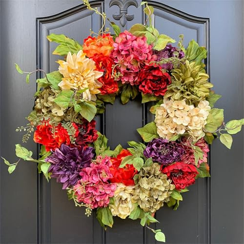 45 cm Türkranz, Simulierter Hortensienkranz, Frühling Sommer Ganzjahres-Kranz, Künstliche Blumen Kranz, für Hochzeit Party Garten Tür Fenster Wand Kamin Dekoration