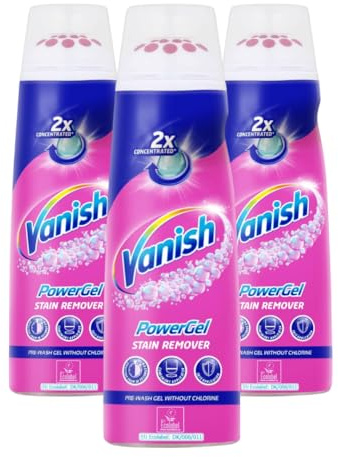 Vanish Powel gel, détachant avant-lavage et sans javel avec tête frotteuse,lot de 3 x 200ml