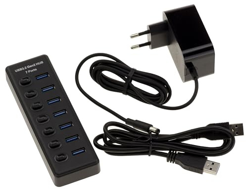 KALEA-INFORMATIQUE USB 3.2 Gen 2 10G Hub mit 7 Anschlüssen vom Typ A mit Schaltern - Externes Netzteil 12V 2A im Lieferumfang enthalten