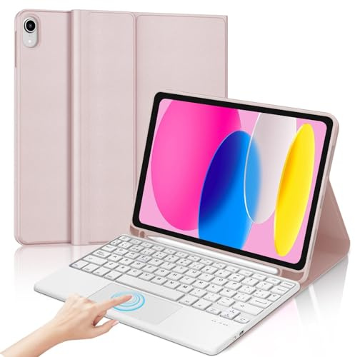 IVEOPPE Teclado Touchpad iPad 10 Generación 2022/11 Generación A16 2025 (10.9/11 Pulgada), Funda Teclado Trackpad Español Ñ Desmontable Inalámbrico Bluetooth para iPad 10/11 Gen, Rosa