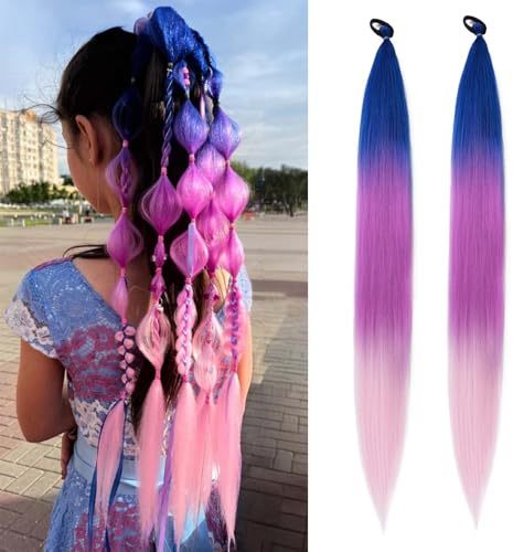 Extension per capelli con coda di cavallo S-noilite Ombre con elastico per capelli da donna, finto parrucchino per feste quotidiane, treccia fai da te, 66 cm, 2 pezzi Ponytail,Blu-viola-rosa